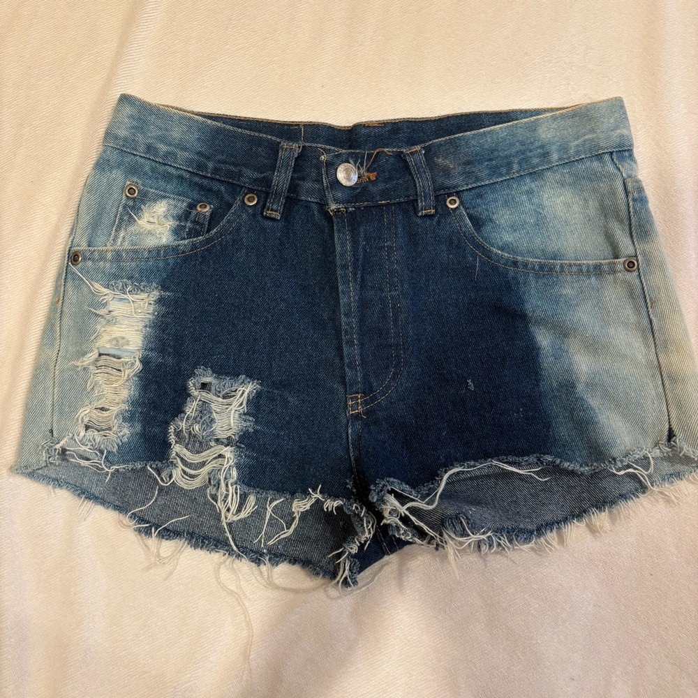Levi's Women Custom Made Blue Distressed Denim Shorts